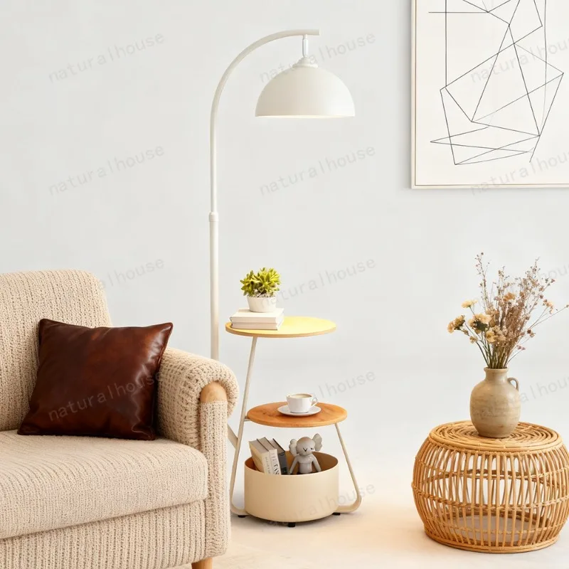 Modern floor lamp with side table, fixed brightness LED vertical decorative lamp, suitable for wholesale in living room