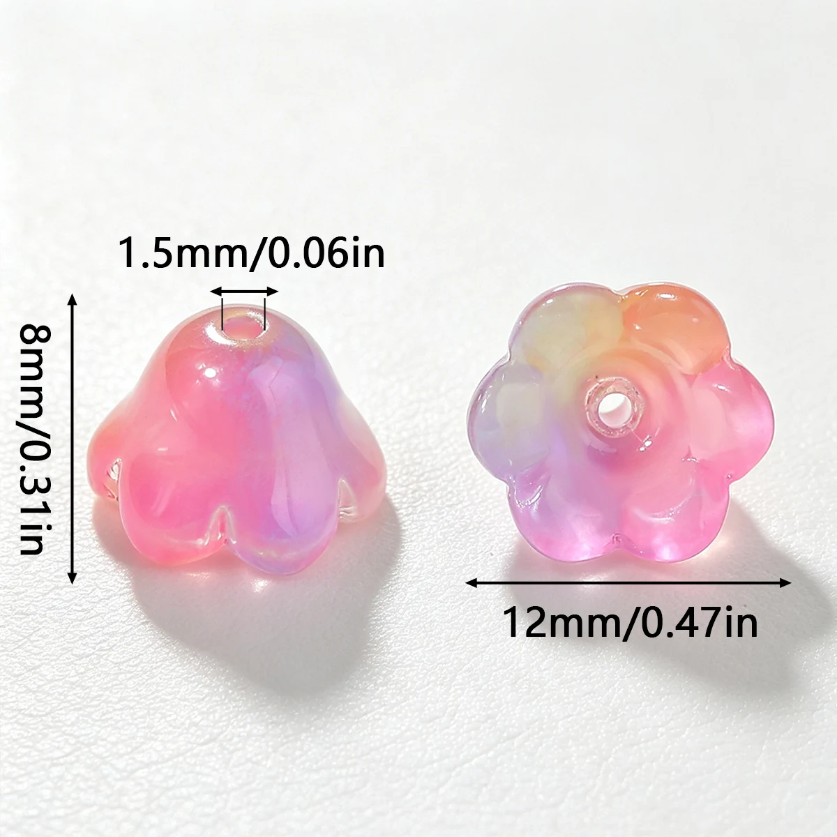 8x12mm 20/40/60Pcs Pink Gradient Flower-Shaped Glass Beads for Jewelry Making Bracelet Necklace Keychain DIY Accessories