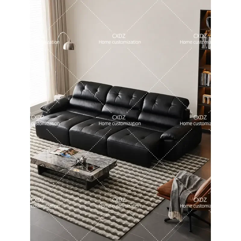 Zero Wall Electric Sofa Bed Recliner Multifunctional Leather Couch for Living Room Straight Black Convertible Sleeper