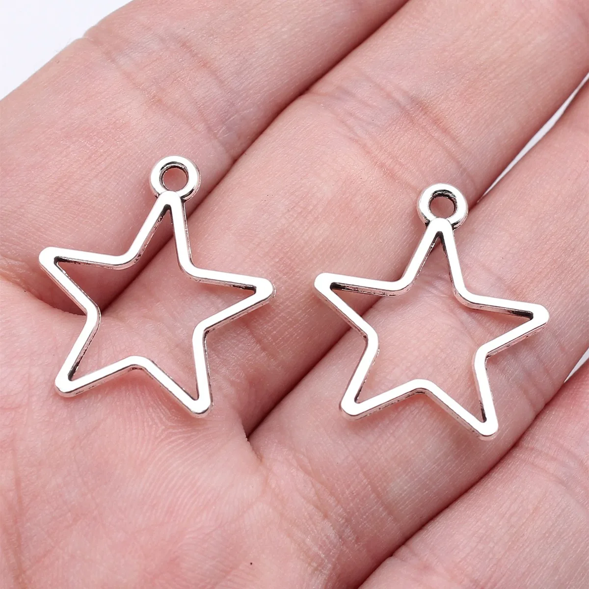 IFOCUS 20pcs/Lot Hollow Star Pentagram Charms For DIY Jewelry Making Zinc Alloy 24x21mm/0.94x0.83inch