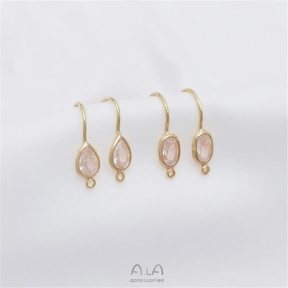 14K gold water drop zirconium ellipse zircon ear hook with hanging ring handmade DIY earring material earring accessories