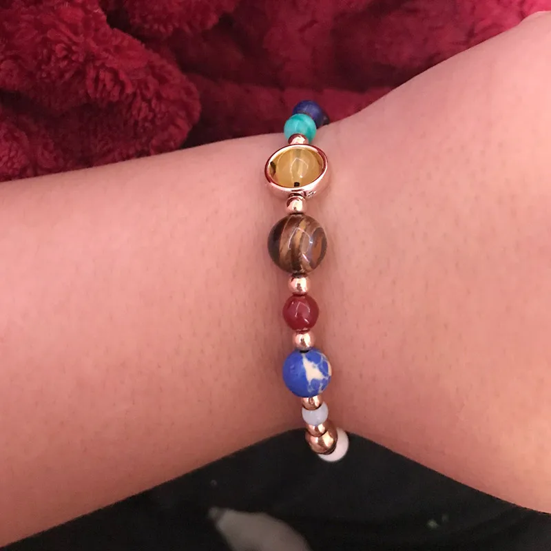 Cosmic Galaxy Solar System Bracelet for Women Men Natural Stone Star Beads Nine Planet Bracelet Adjustable Bangle Couple Jewelry image 2