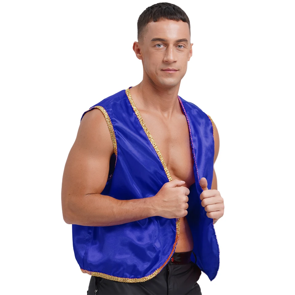Disfraz De Príncipe Árabe Para Hombre - Chaleco Con Ribete Dorado Brillante Y Pantalones Largos - Traje De Cosplay Indio Para Halloween Y Fiestas - Tallas S A 4XL - Cómodo Y Elegante