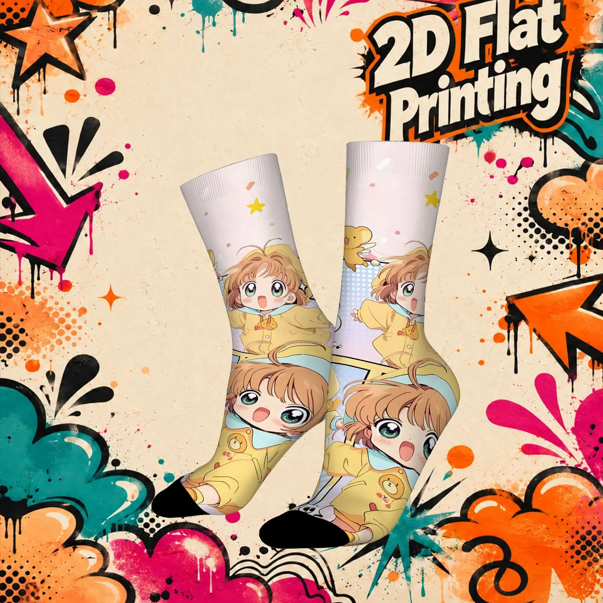 Fashion Anime Cardcaptor Sakura Vintage Hip Hop Novelty Pattern Crew Crazy Sock Sports Socks