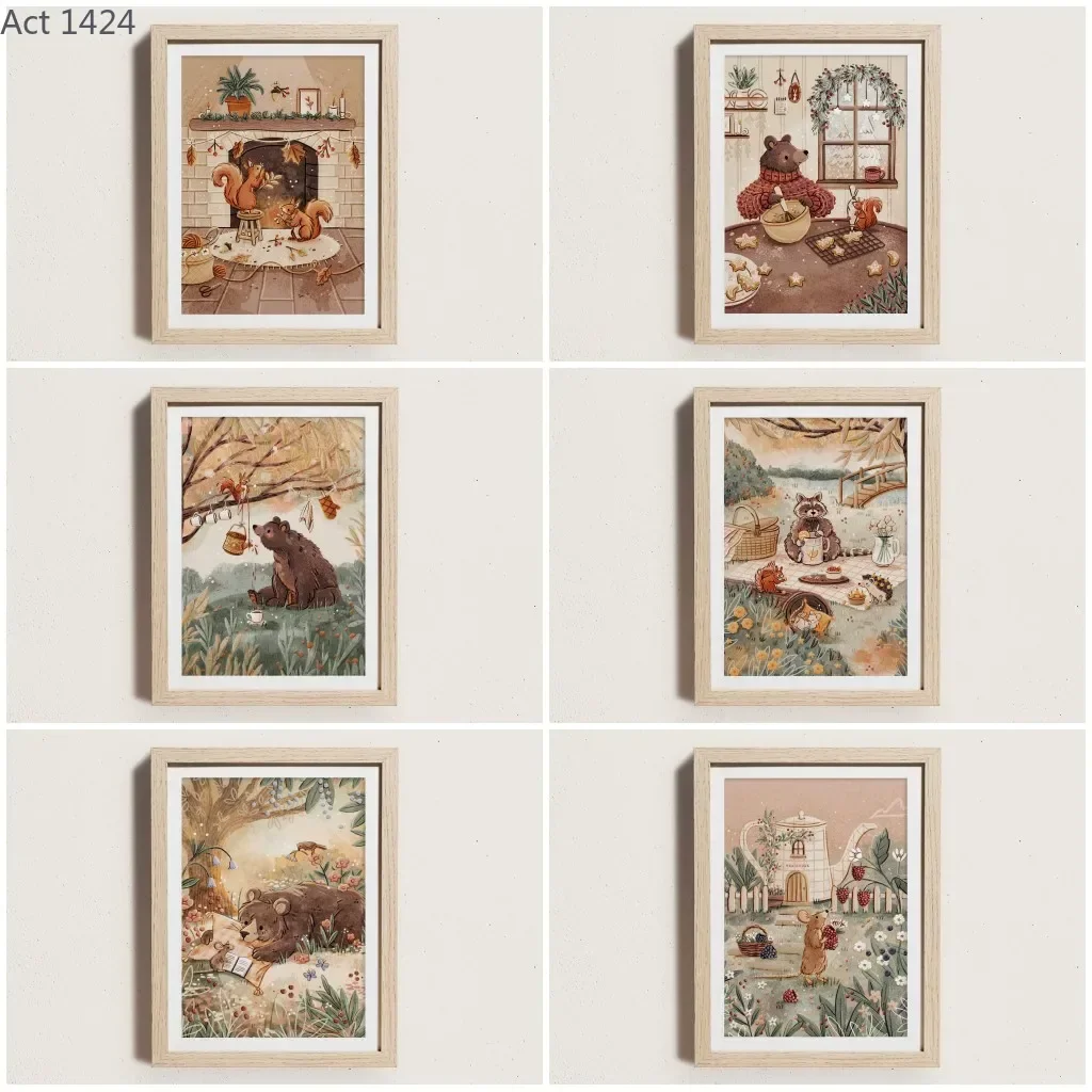 Vintage Fairy Tales Wall Art Canvas Painting Lovely Forest Animal Posters and Prints Children's Room Nursery Home Decor
