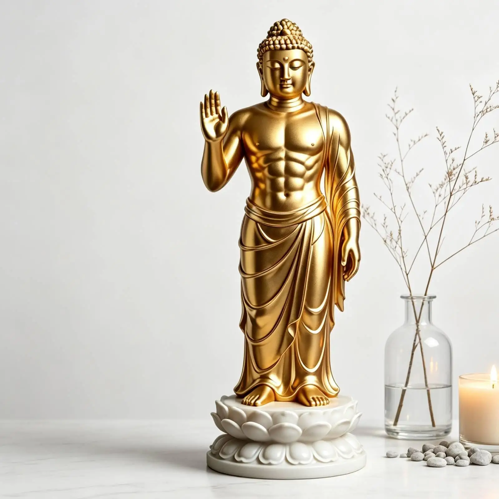 Modern Buddha Statue Gold Resin Collectible Decorative Sculpture for Meditation Corner Living Room and Desk