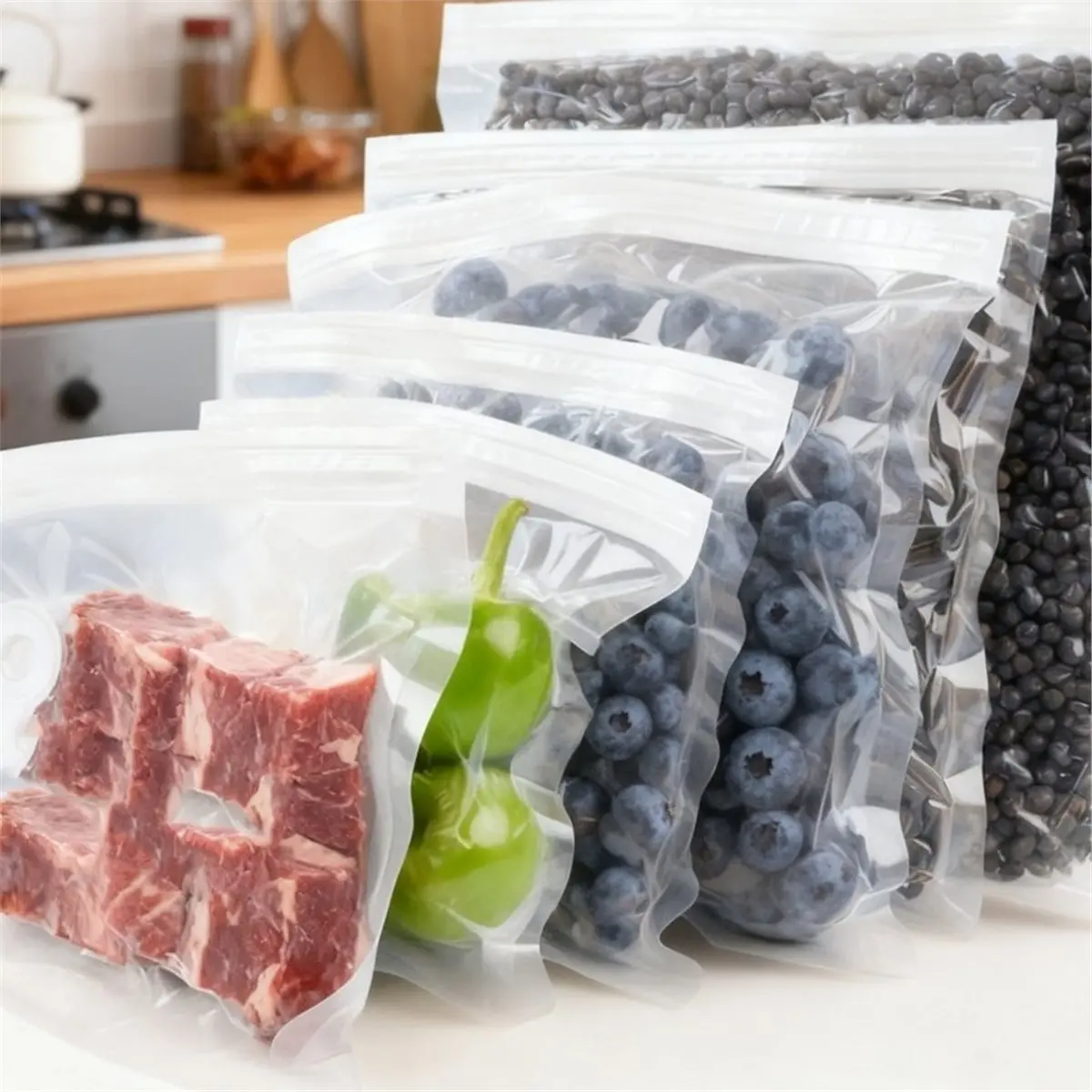 30PCS Vacuum Sealer Bags Vacuum Food Zipper Bag Reusable Sealing Pump Storage Bag Household Meat Food -Keeping Bag