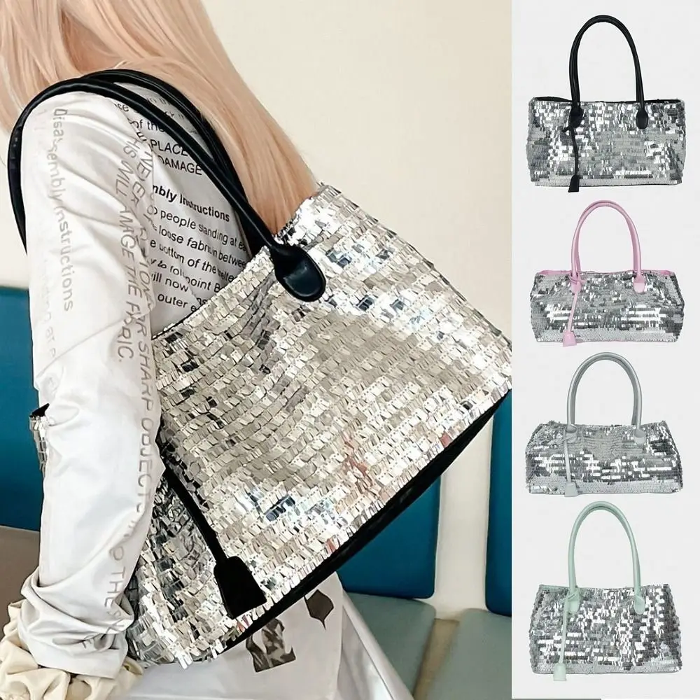 Portable Shiny Sequin Tote Bag Sequined Fashion Blingbling Handbag Large Underarm Bag Glitter Shoulder Bag Shopping