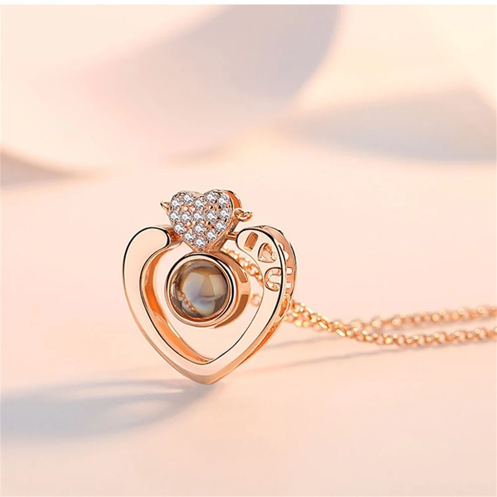 

Корейское проекционное ожерелье от сердца до сердца, я люблю тебя 520, женская цепочка на шею с подвеской в виде сердца