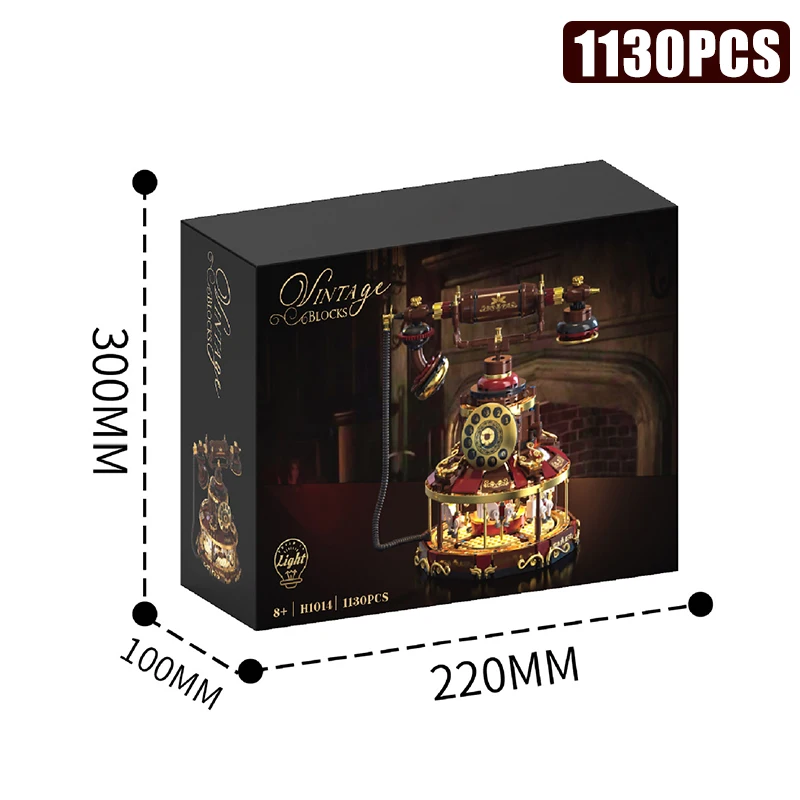 Technische MOC Retro Draaitelefoon met draaiknop Roterende Carrousel Bouwstenen Vintage Klassieke Decoratie Bakstenen Speelgoed voor kinderen Cadeau