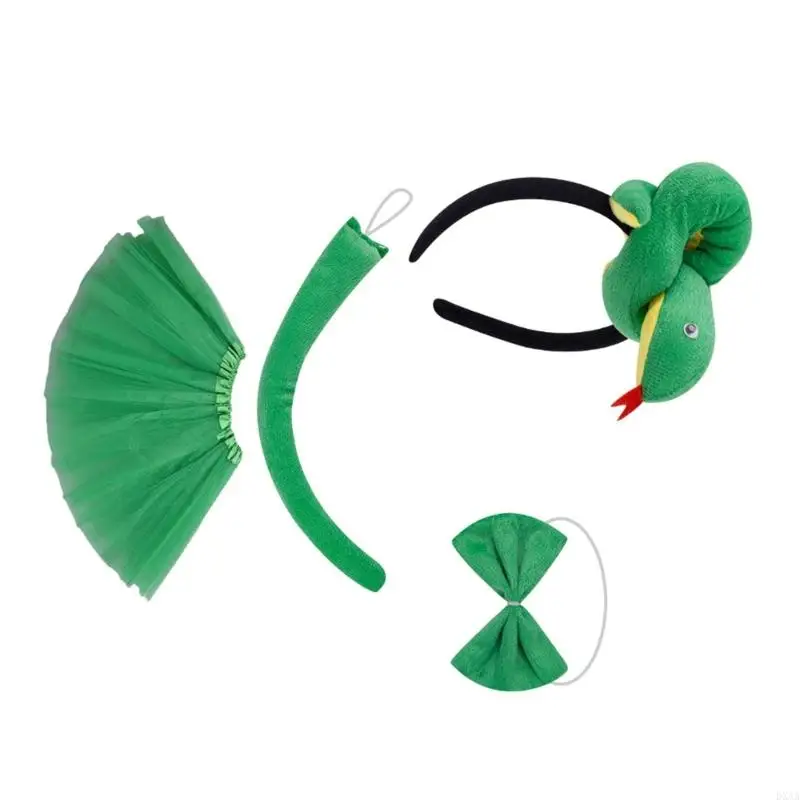 DXAA Snake Rollenspiel Kostüm Set mit Stirnband Schwanz Bowtie Rock Halloween Schlangen -Outfit Accessoire für Kinder Boy Girl