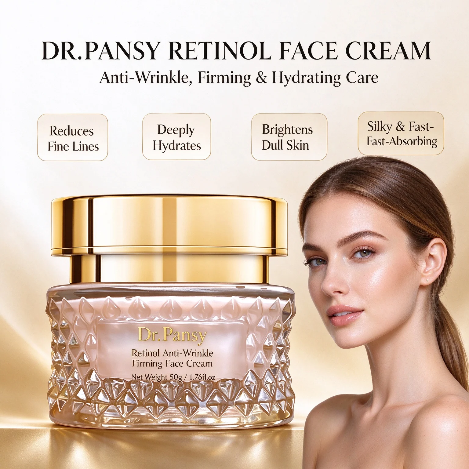 Retinol Anti Wrinkle Cream - Dr.Pansy レチノール配合のアンチエイジングクリーム。アミノ酸配合で、小じわを目立たなくし、肌を引き締め、潤いを与え、なめらかにします。3