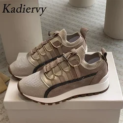 Casual Sneakers Women Round Toe Patchwork Outdoors Running Shoes Cosy Walking Shoes String Bead Lace Up Flat Sports Shoes Woman