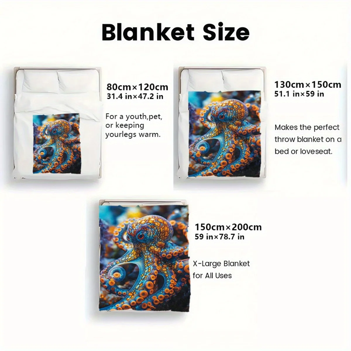1pc Bright Octopus Pattern HD Printed Blanket - Soft Warm Fleece Sofa Bed Travel Office All-Season Lightweight Geometric Design,