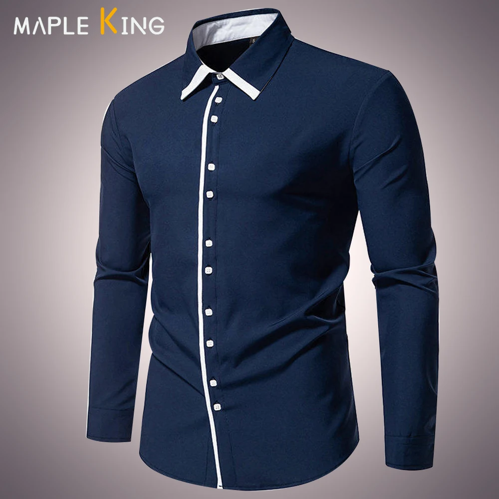 

Patchwork Color Mens Button Up Shirts 2025 Spring Long Sleeve Business Dress Camisas Masculinas Men Office Workwear Blusas Tops