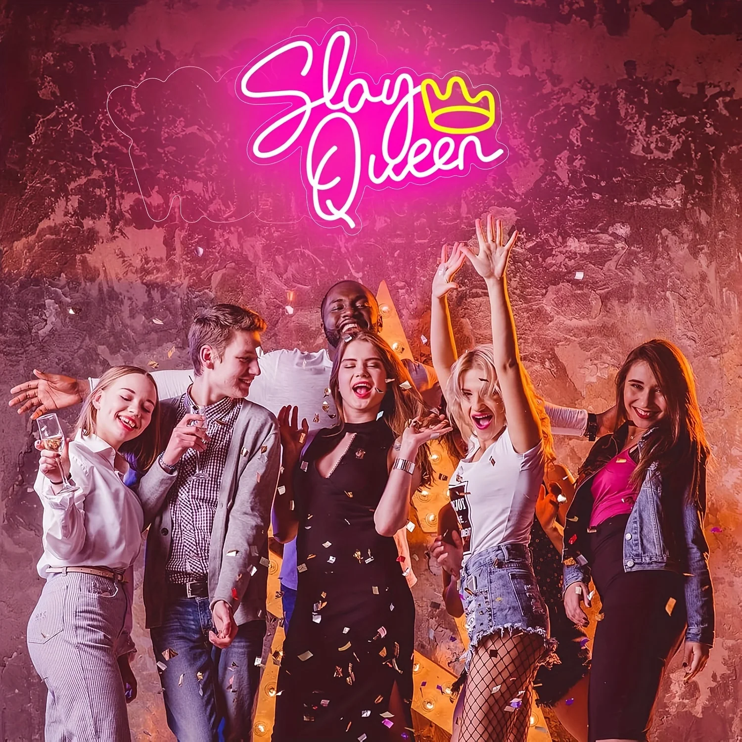 قتل الملكة Led ضوء النيون تسجيل القلب تاج غرفة نوم الفتيات لعبة غرفة بارد جدار تسجيل ديكور في سن المراهقة الاطفال حفلة عيد ميلاد ديكور