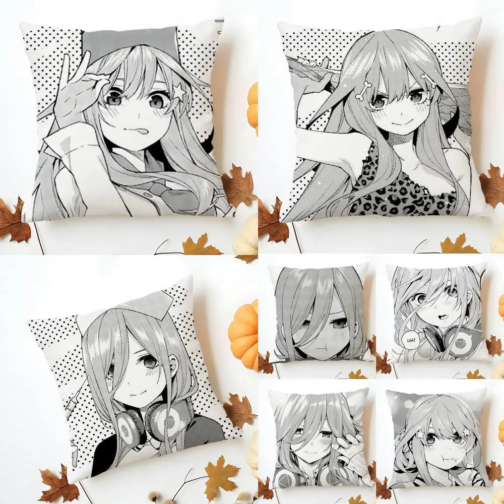 M-Miku Nakano W-Waifu Cushion Cover Washable Linen Pillowcase Soft  for Sofa Bed Cozy Home Room Decor