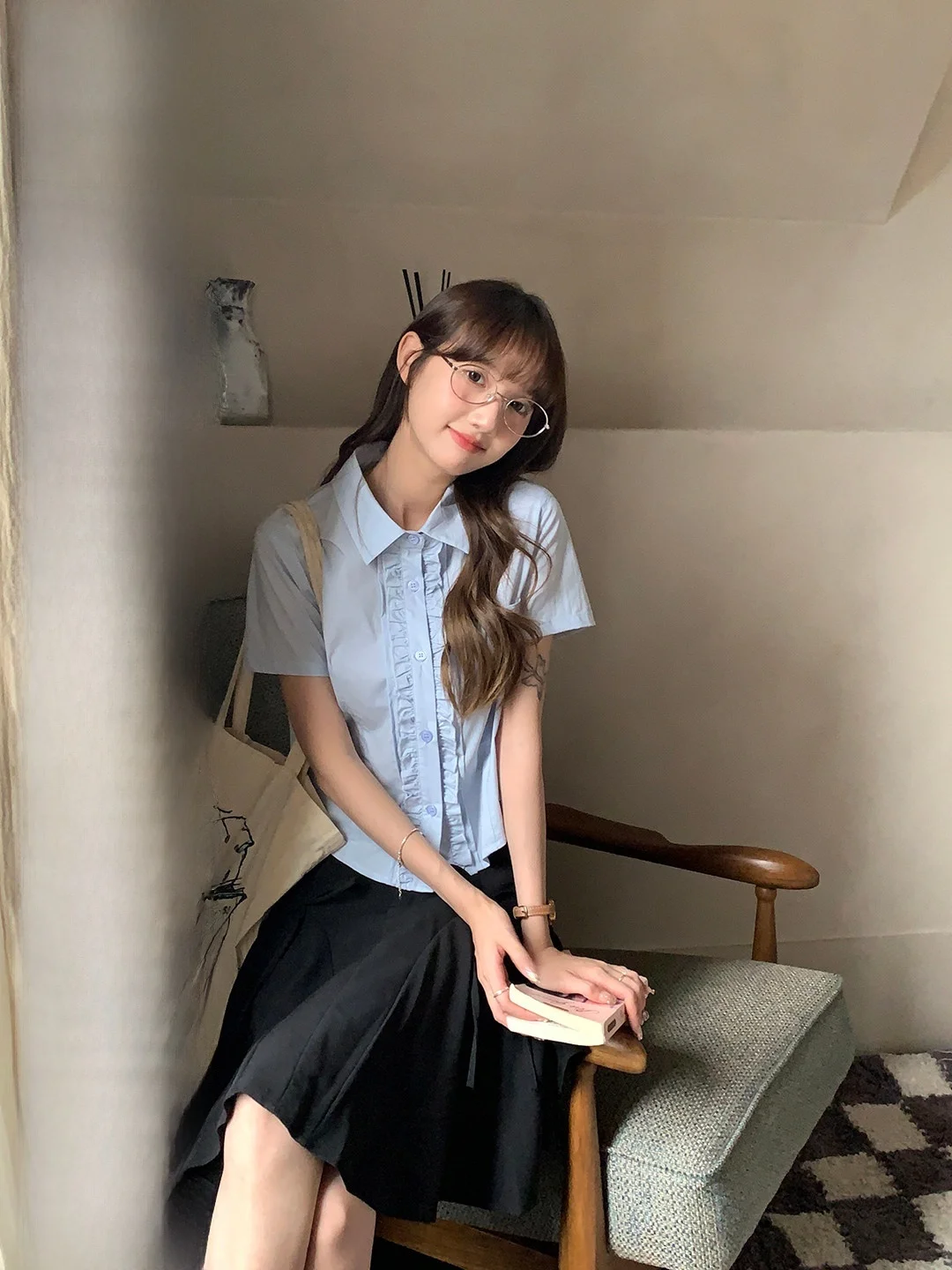 

Модная осенняя новинка: корейская блузка с рюшами из хлопковой смесовой ткани, устойчивая к старению, для девушек.