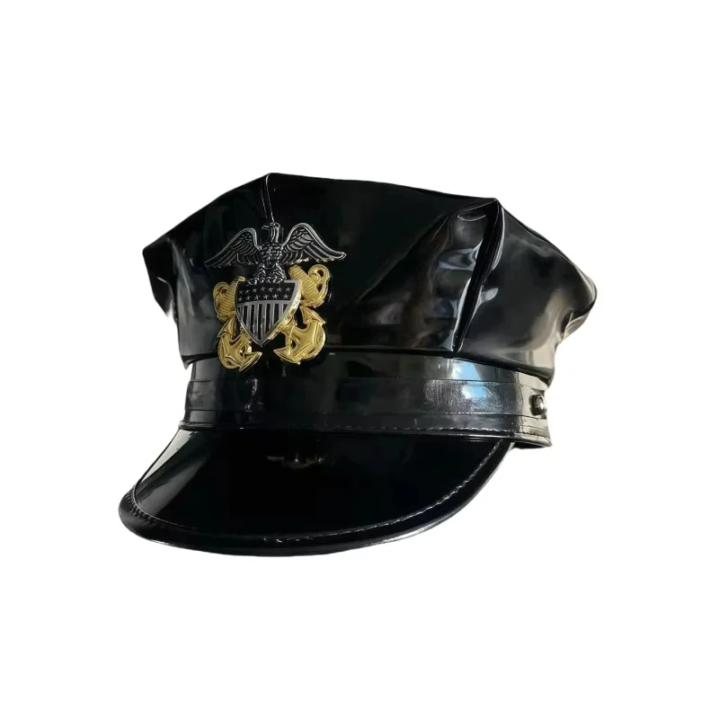 홍루안 레이저 가죽 캡틴 모자 라인스톤 & 여성용 밀리터리 캡, 레이브 페스티벌 액세서리 & 파티 캡 남성 코스프레 여성용