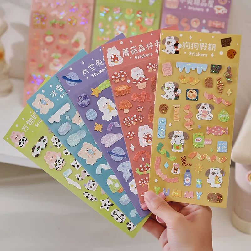 Bear Bunny Cow Sticker Glitter Decoration DIY Scrapbooking Stick Label Album Diary Journal Kawaii Stationery School Supplies