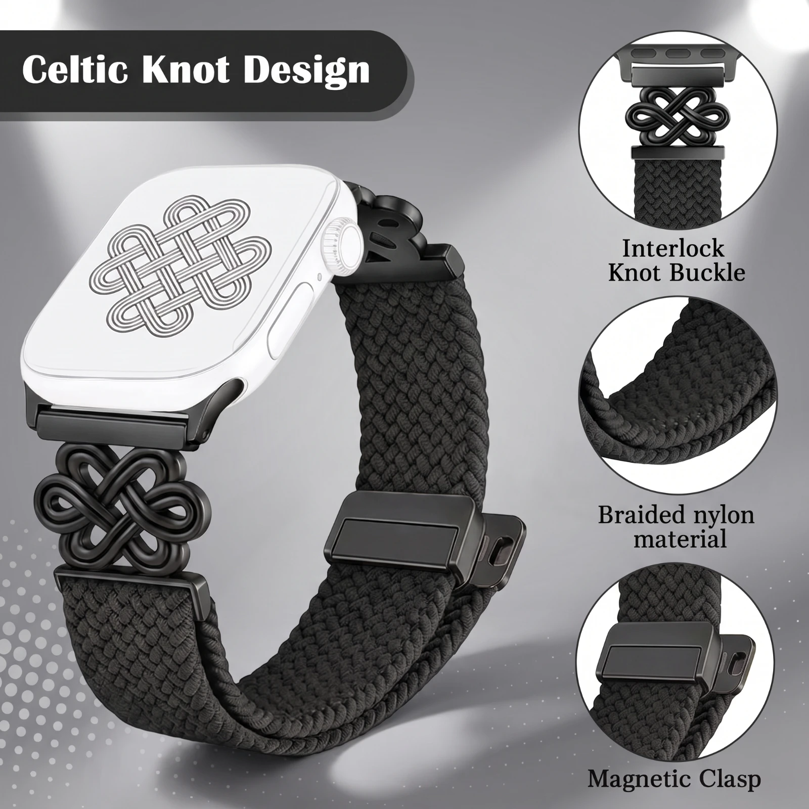 Braided Band Compatible For iWatch Bands 38mm-49mm,Nylon Interlock Buckle Straps for iWatch Ultra Series 10/9/8/7/6/5/4/3/2/1/SE