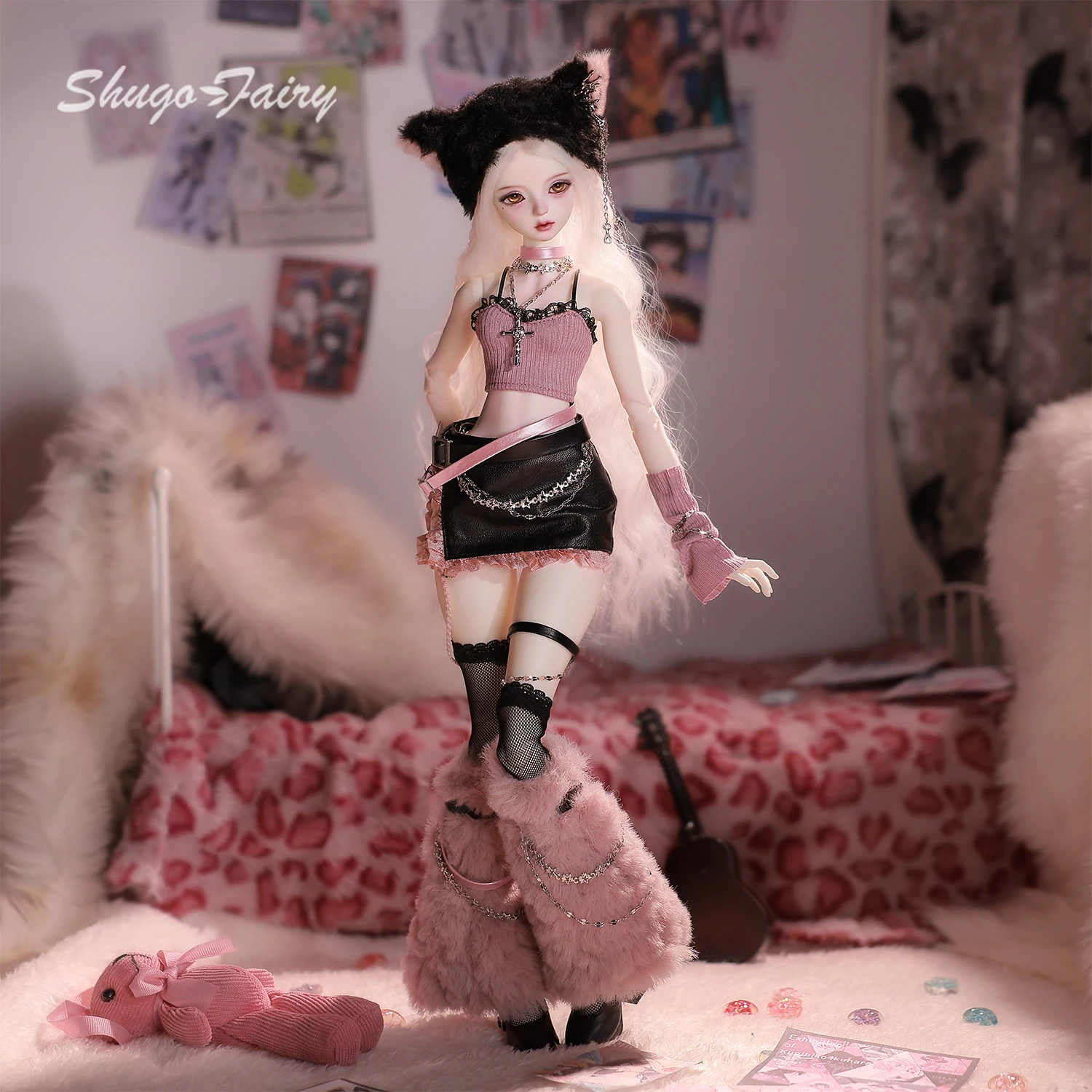 셀리아 N Y2K 배디 1/4 BJD 인형 풀세트 파스텔 펑크 스타일 핑크 사이버 액세서리 스윗 허니 걸 셰가페어리 수집용 피규어