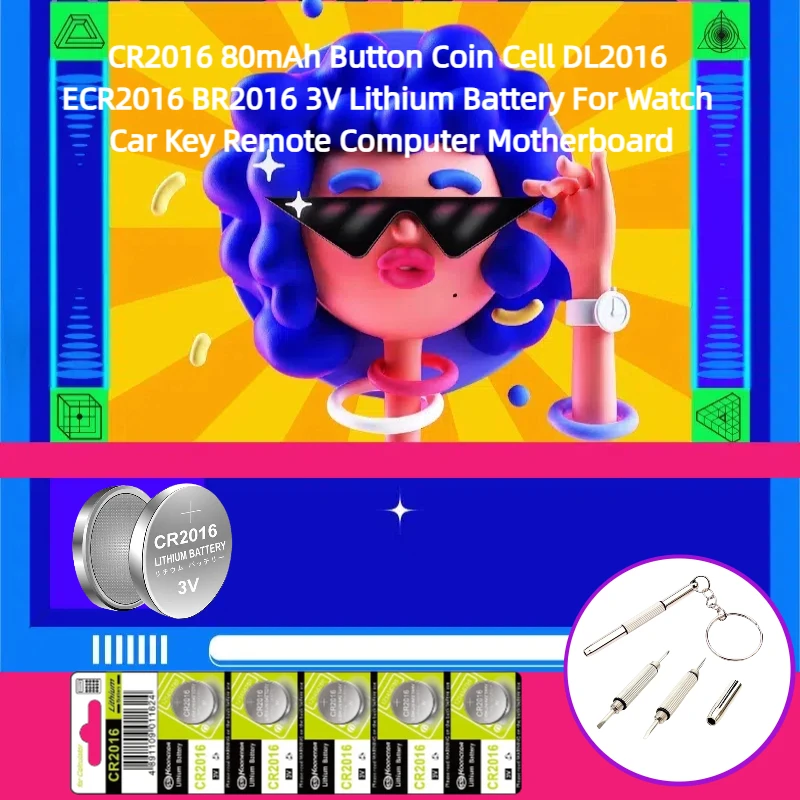 

CR2016 80mAh Button Coin Cell DL2016 ECR2016 BR2016 3V Lithium Battery For Watch Car Key Remote Computer Motherboard