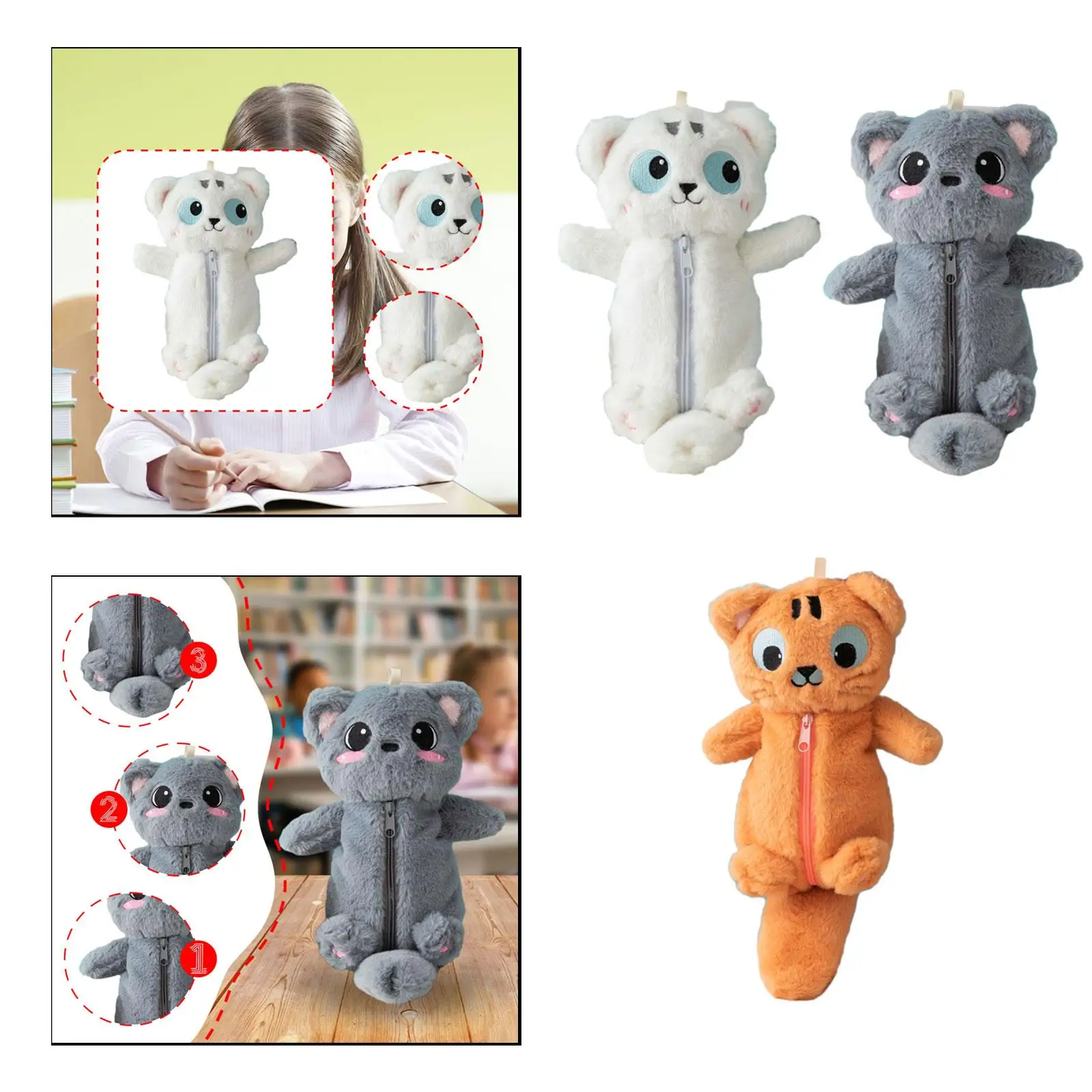 Plush Animal Pencil Case Multipurpose Plush Stationery Pouch Boys Girls Kids