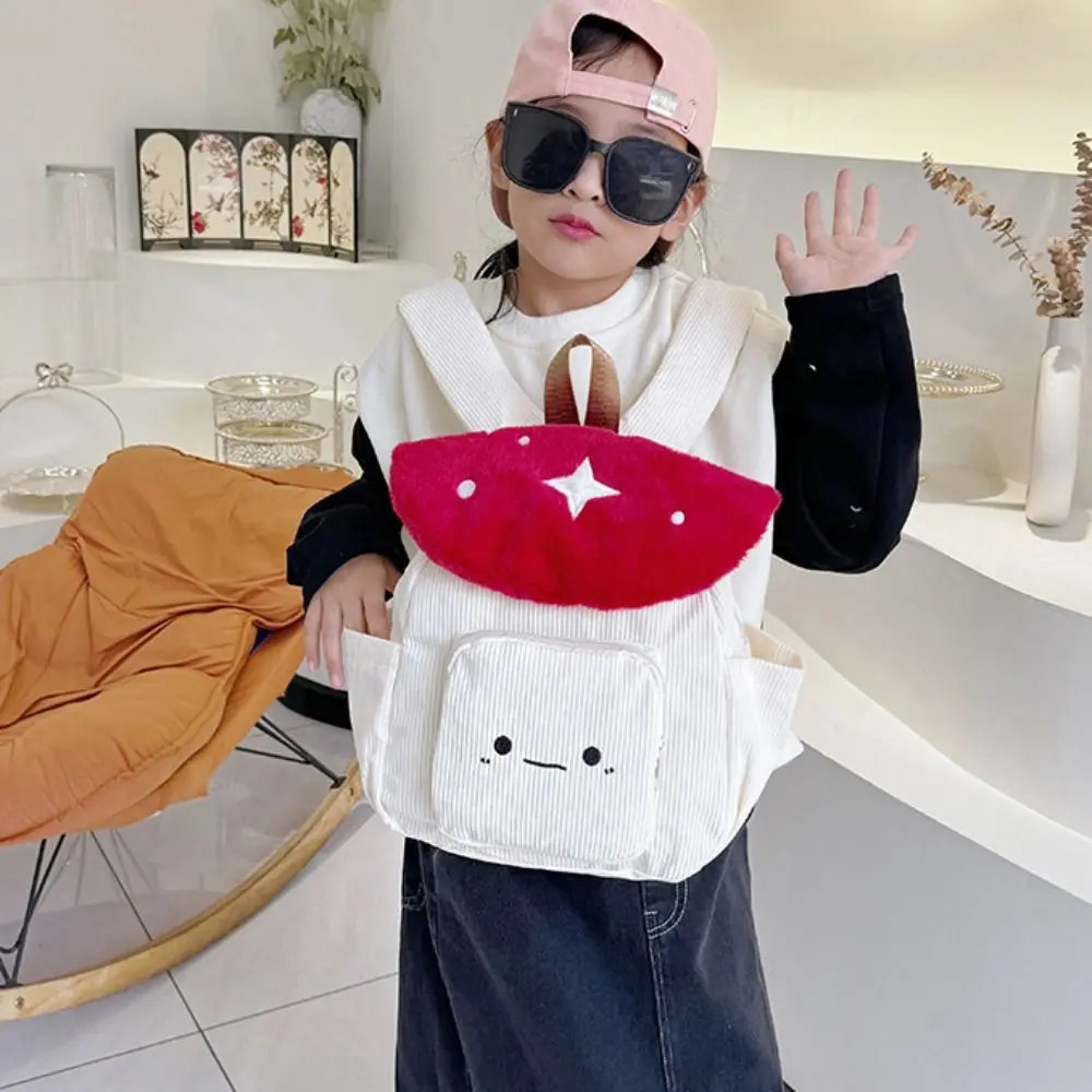 Polka Dot Embroidered Mushroom Backpack Star Corduroy Shoulder Bag Korean Style Large Capacity Cartoon Children's Schoolbag