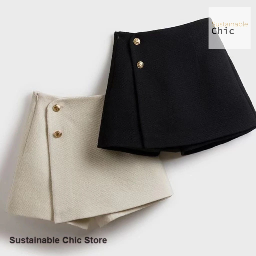 

Женские модные осенние и зимние шорты с французским небольшим ароматом и высокой талией, широкие брюки-юбки.