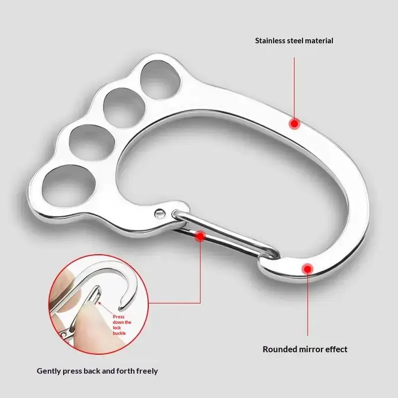 Fußförmiger Karabiner-Schlüsselanhänger aus Edelstahl, rostfrei, mit mehreren Aufhängelöchern für den täglichen Gebrauch, Outdoor-Wanderungen und Reisen. – Detail 2
