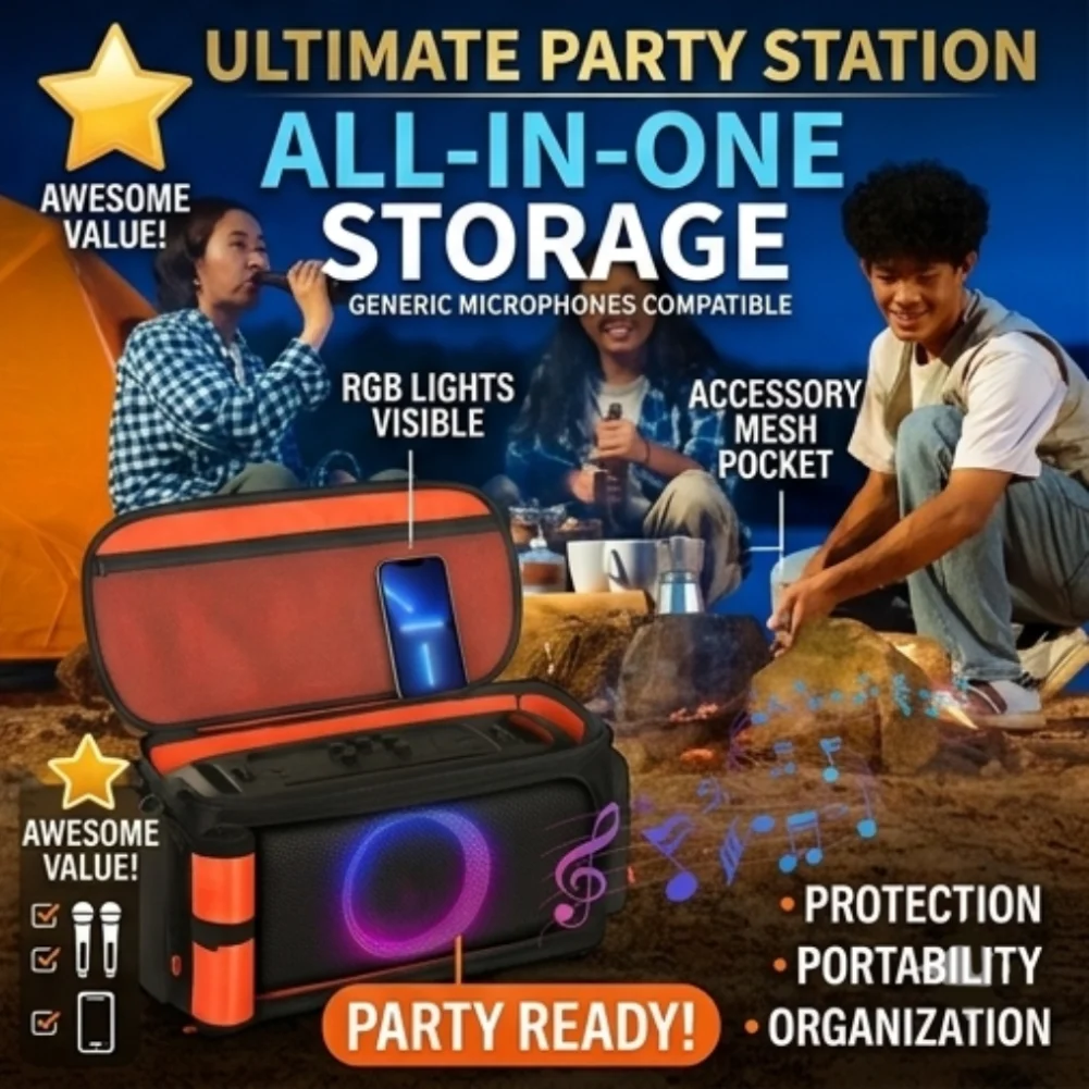 

Storage Bag For JBL PartyBox On The Go 2 Speaker Portable Travel Carrying Case Fits 3 Microphones Accessories Protective Box