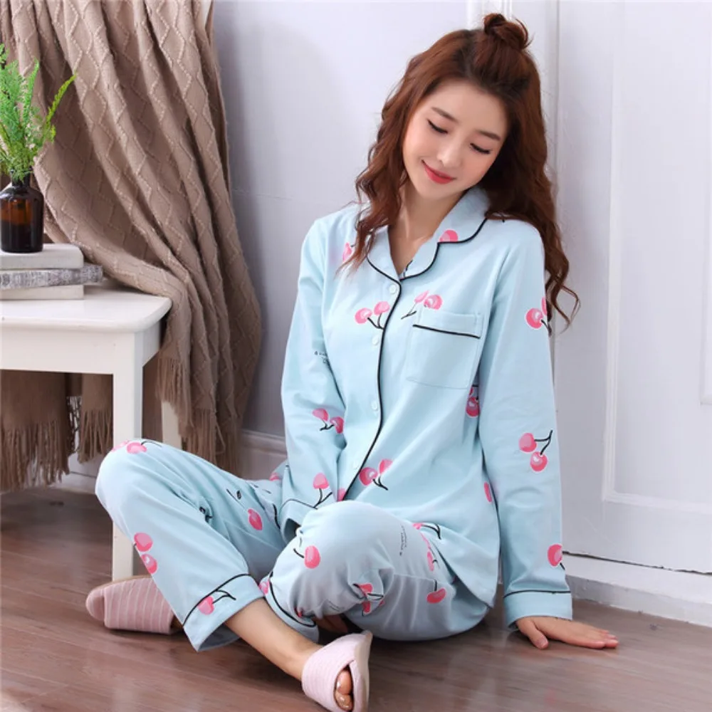 

Long-Sleeved Women's Two-Piece Pajamas Loose Fit Large Size Pajama Suit Cotton Material Soft Fabric Maternity Pajamas