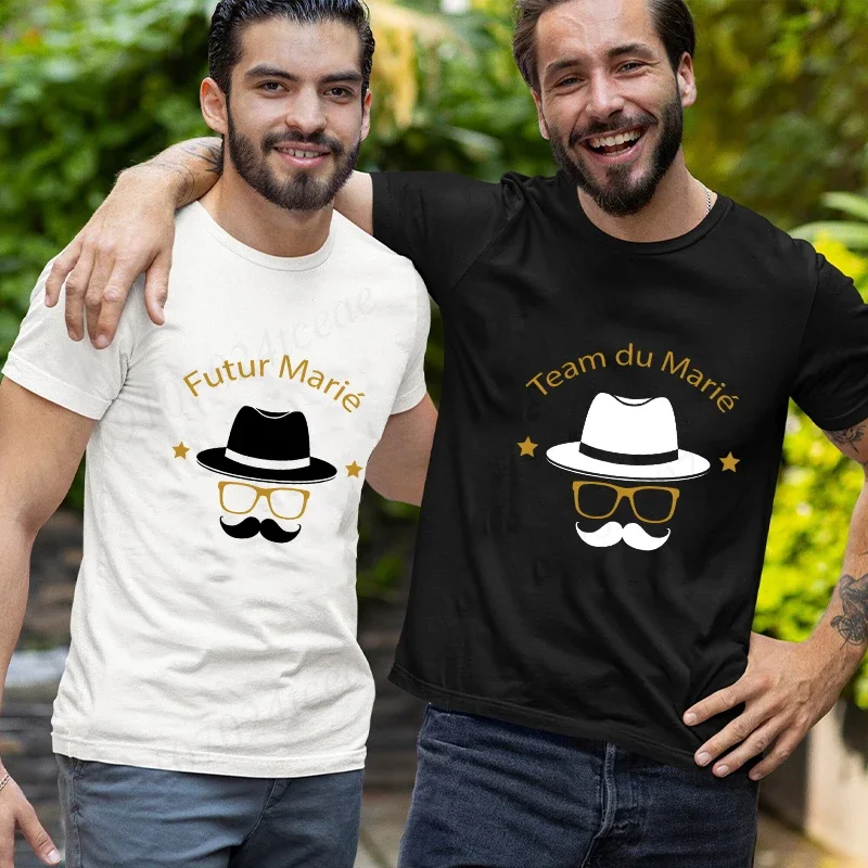 Evg المستقبل العريس تي شيرت رجالي مضحك الجرافيك المشاركة حفل زفاف تيز الفرنسية العريس فريق البكالوريوس فرقة Y2k القمم #5