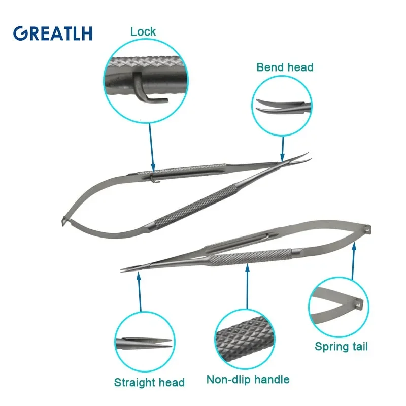 12.5cm-18cm with Lock Castroviejo Needle Holders Straight Curved Tip Stainless Steel Ophthalmic Instrument