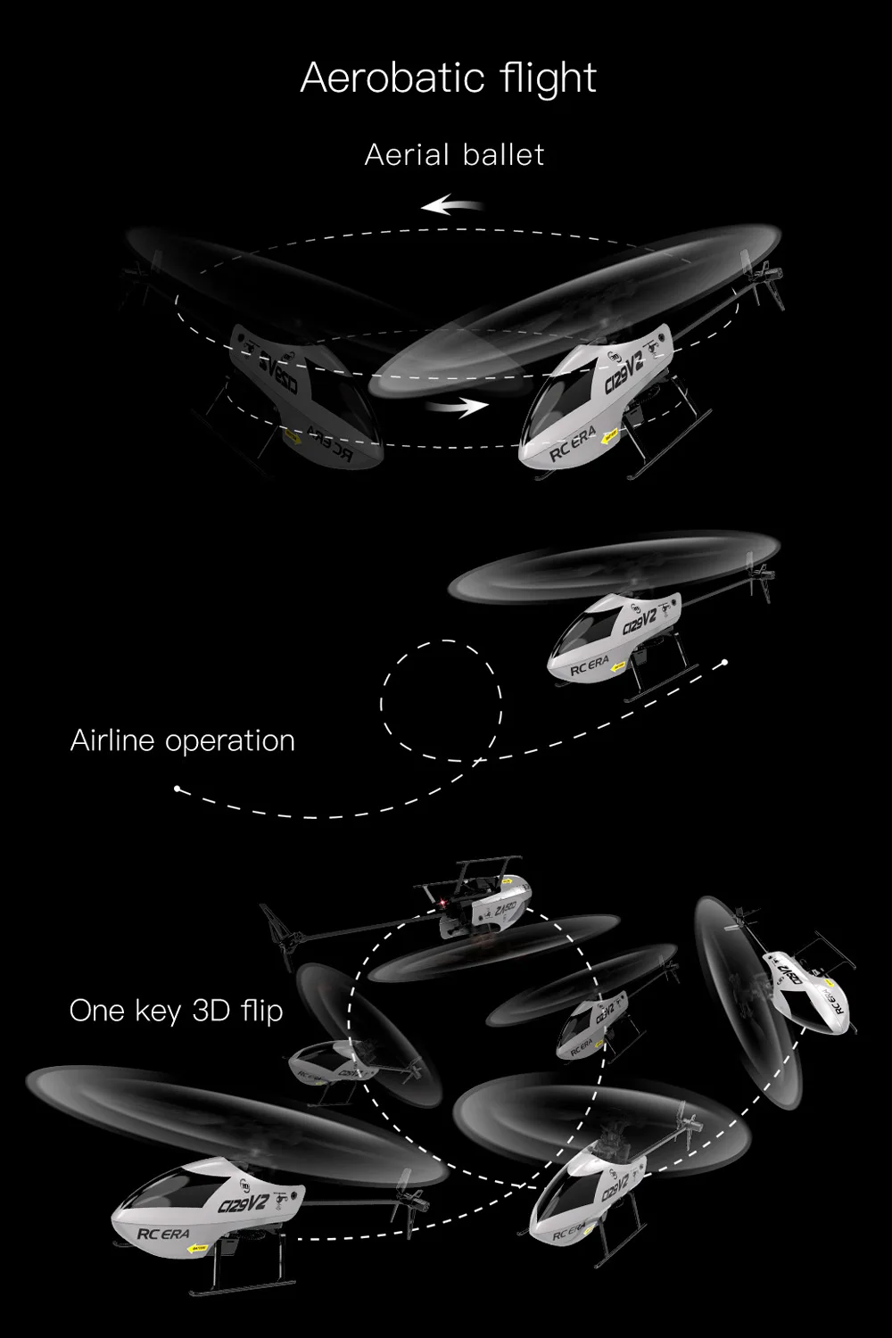 Helikopter RC ERA C129V2 z kontrolą wysokości, żyroskopem 6-osiowym, 4-kanałowy, dwu-motorowy, 15 minut lotu, jednym przyciskiem 3D Flip, symulacja samolotu RC.