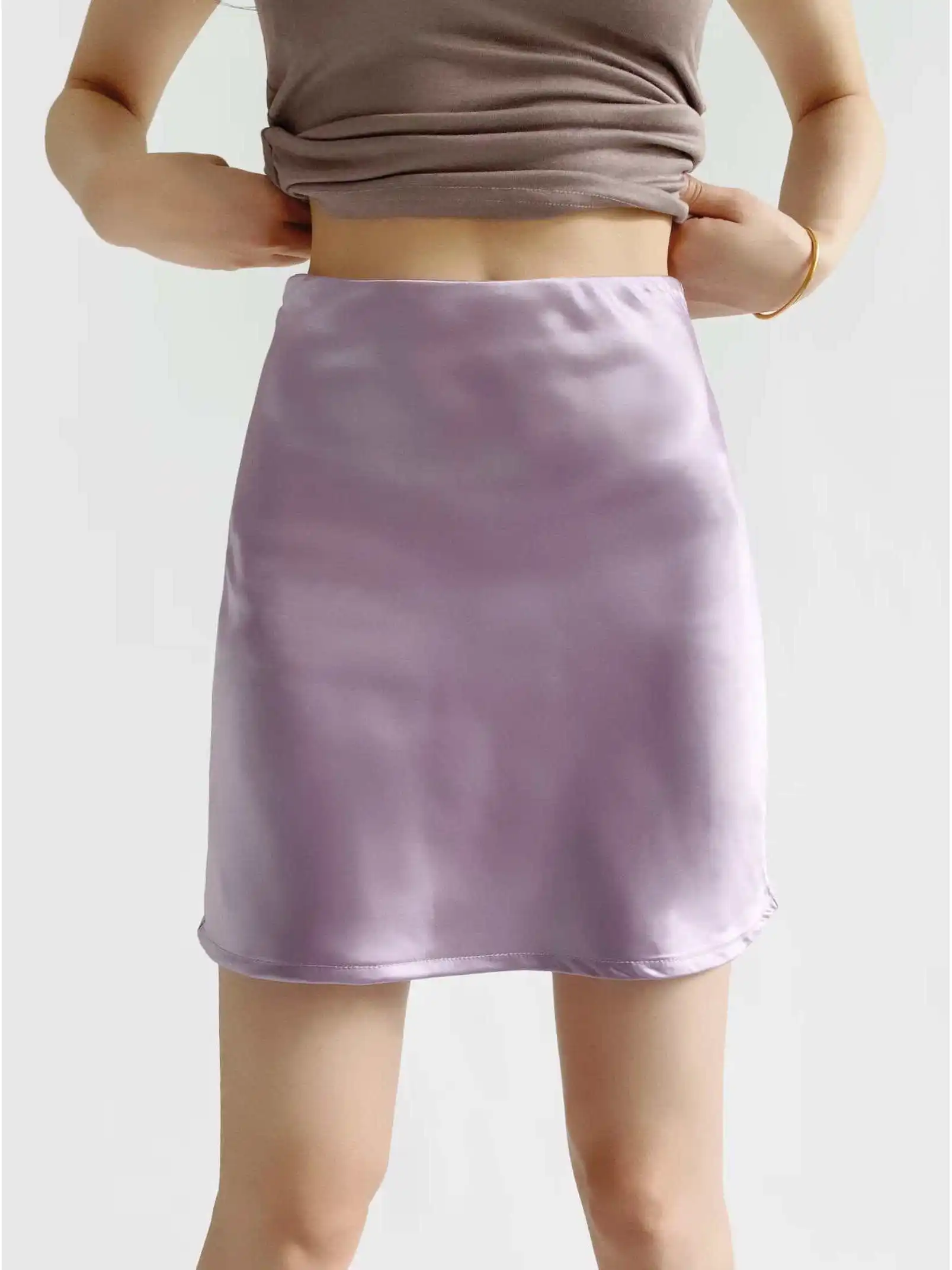 Acetato een cetim sensação moderna assimétrica zíper ort saia feminina cintura alta slim fit saia evasê rua sle su...