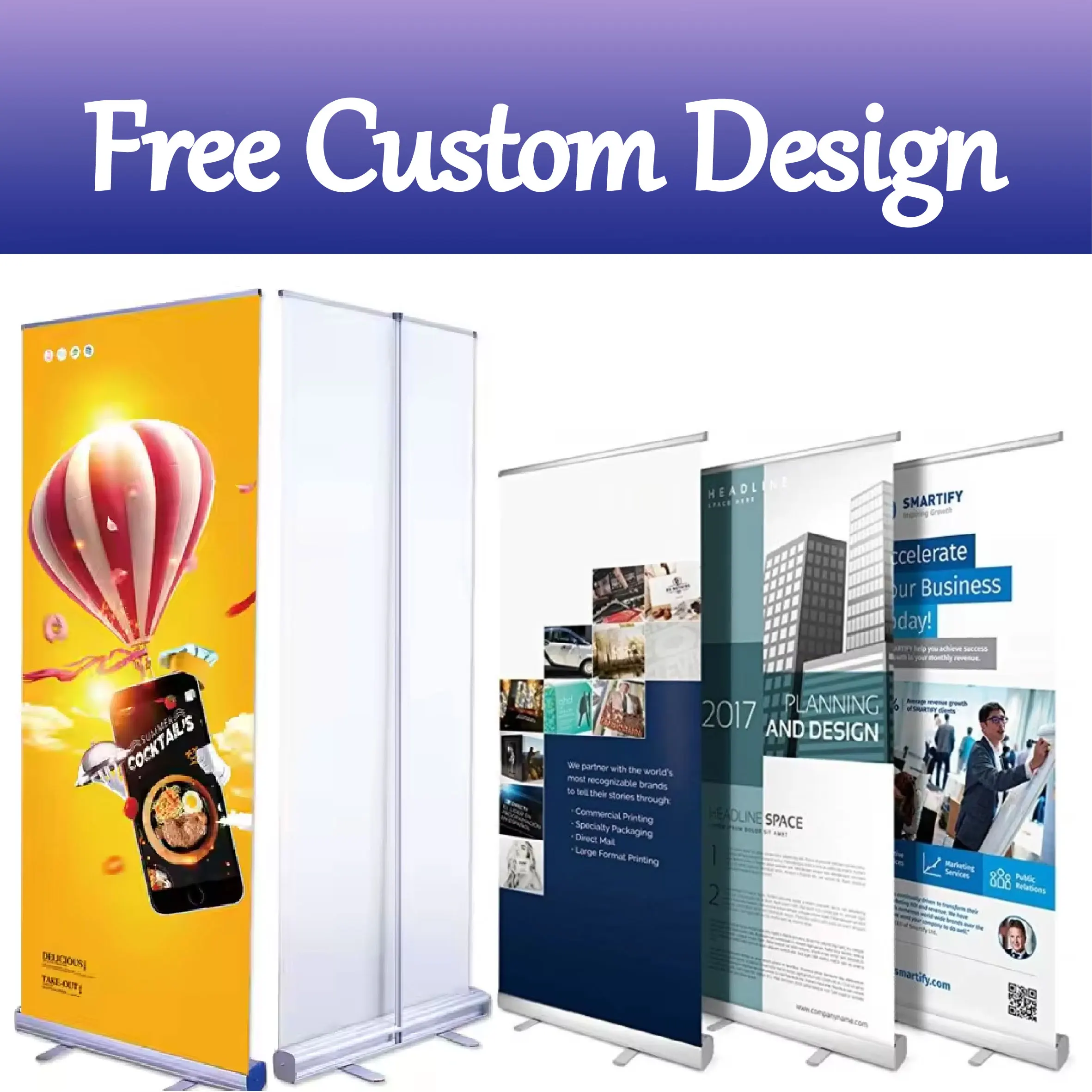 Custom Logo 6.6ft Aluminum Roll Up Banner Portable Advertising Display Stand PVC Banner Free Design Trade Exhibition Supplies