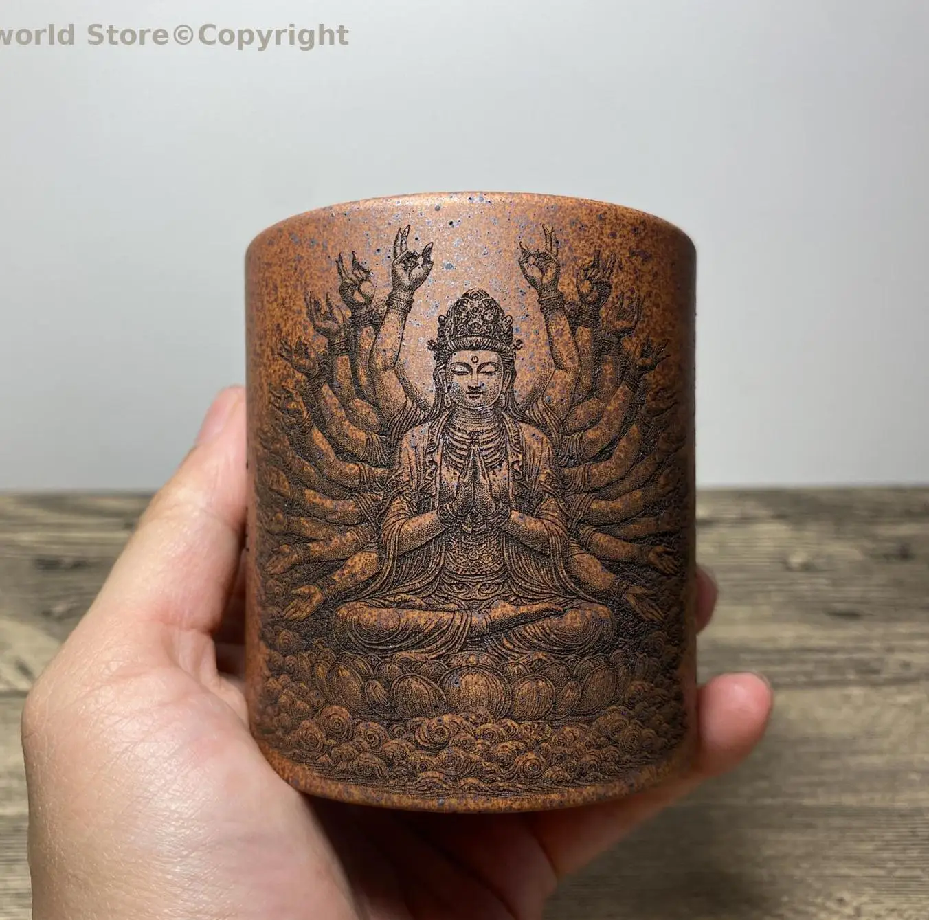 Оптовые буддийские принадлежности Тысяча рук Гуаньинь Буддийская сутра сердца Священная керамическая посуда Чревая чашка ZISHA Чашка для подачи воды
