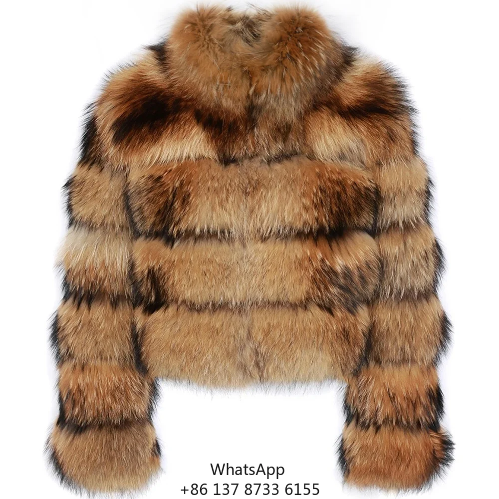 

Оптовая продажа: Новая модная женская укороченная куртка из натурального меха енота с высоким воротником, осень 2023, большие размеры