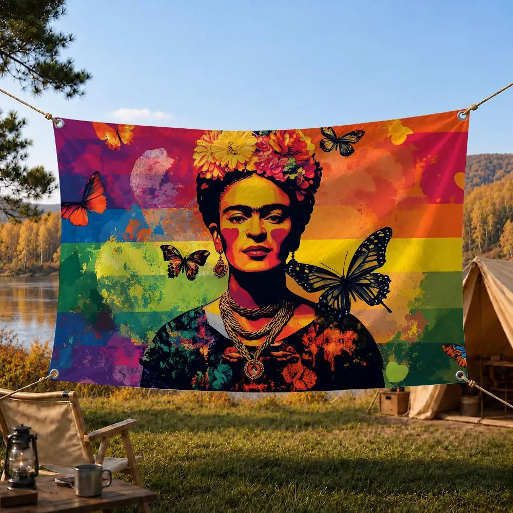 Frida Kahlo Mexican Art Portrait Flags Home Yard & Garden Decor Banner - Indoor Outdoor Wall Hanging Flag