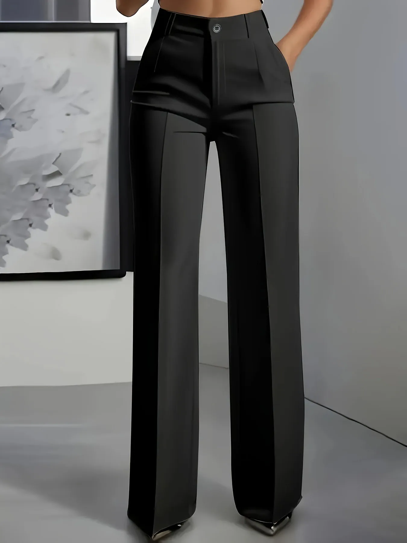 High Waist Straight Leg Dress Pants For Women Flowy Draped Minimalist Office Tailored Suit Trousers Elegant Business Bottoms