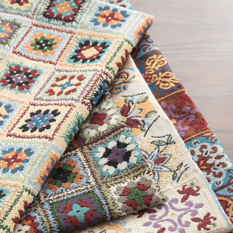 50x148cm Moroccan Jacquard Fabric Ethnic Style Patchwork Grid Cloth for Sewing DIY Sofa Cover,Curtain,Tablecloth,Coat Decorative