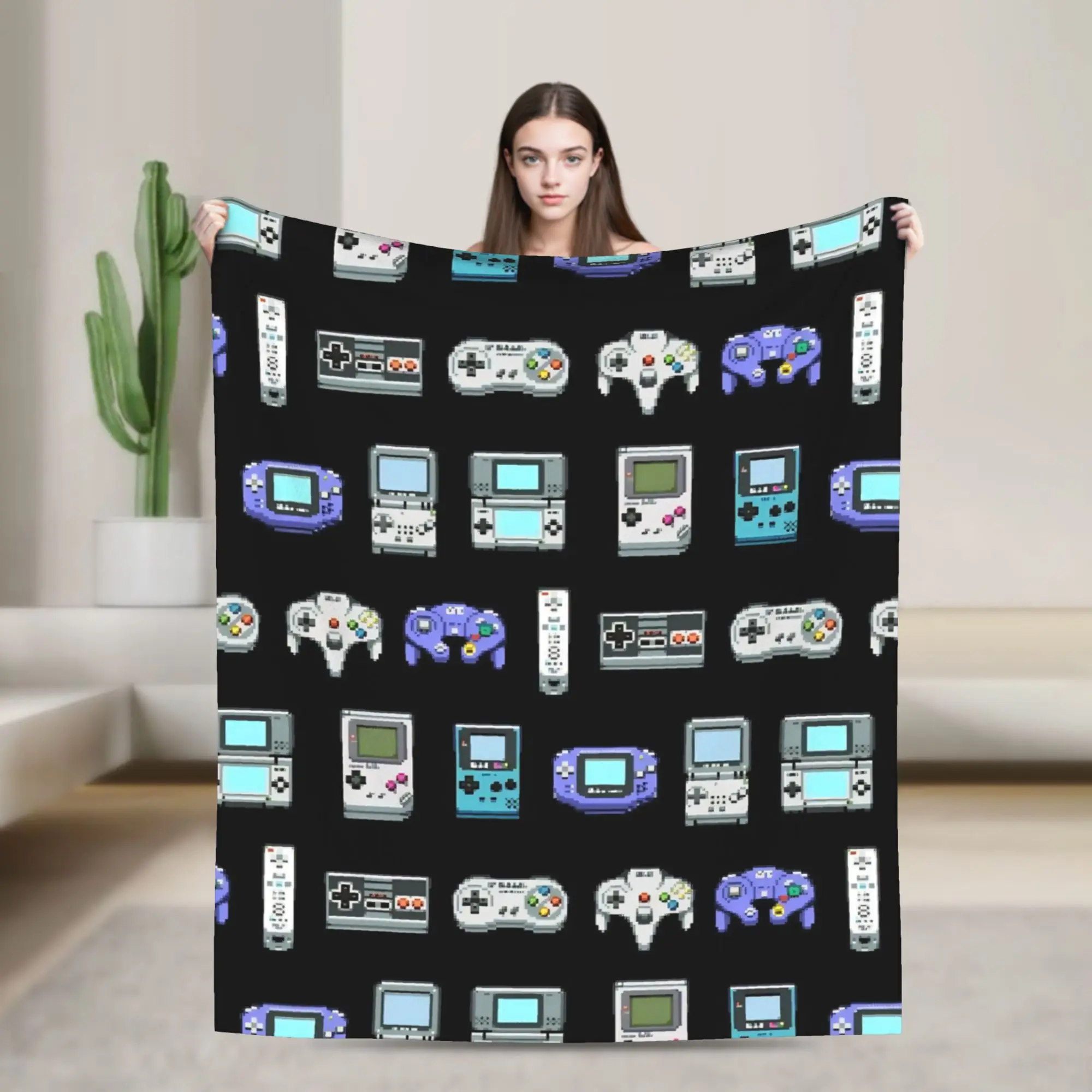 Games Console Handheld Blankets Fleece Spring/Autumn   Multifunction Warm Throw Blankets for Home Couch Bedspread