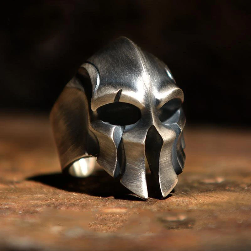 

Creative craft design silver Spartan helmet without inlay exaggerated domineering retro men's open adjustable ring