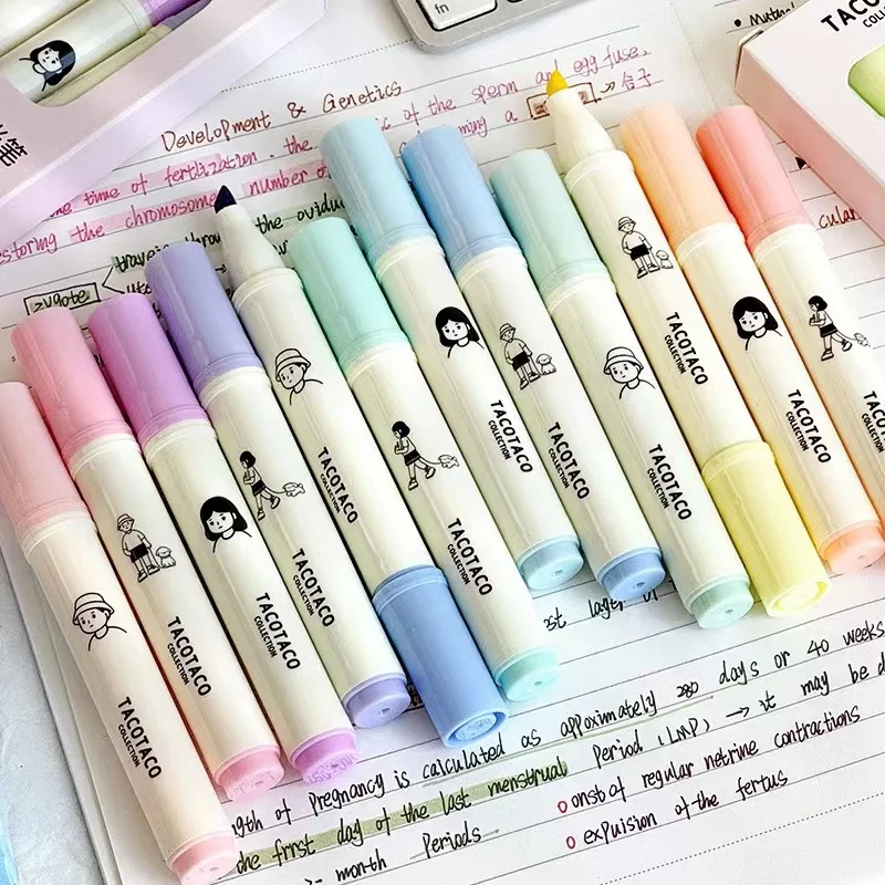 4Pcs/Set Cartoon Highlighter Fluorescent Marker Pen Student Art Drawing Doodling Marking School Office Kawaii Stationery