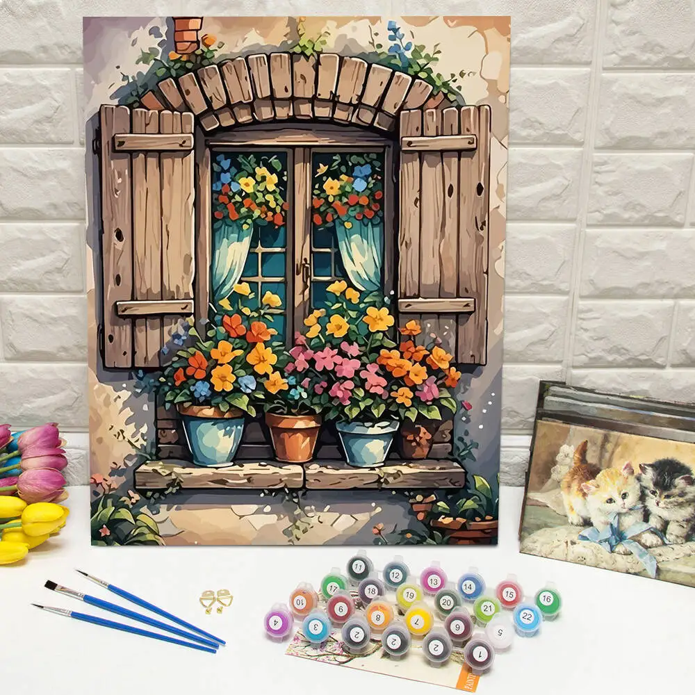 Ölgemälde nach Zahlen, Berglandschaft, DIY, digitale Malerei, Haus, Baum, Landschaft, Bild, Kunsthandwerk auf Leinwand, handgemaltes Geschenk