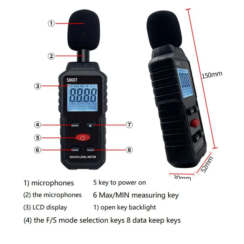AB42-3X Digital Sound Level Noise Meter Measurement 30-130DB DB Decibel Detector Audio Tester Metro Diagnostic Tool