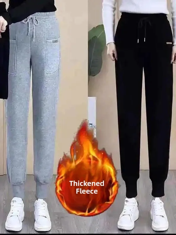 

Женские брюки на подкладке больших размеров, повседневные свободные спортивные брюки Harlan Sle, осенне-зимние теплые утягивающие спортивные штаны на шнурке