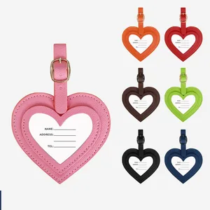 Pu Leather Simple Luggage Tag for Women Men Colorful PU Heart-shaped Boarding Pass Anti Loss Hanging Card Tags